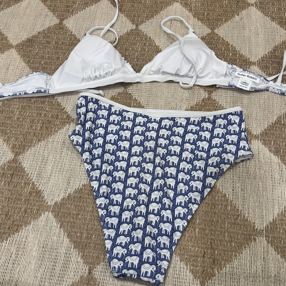 Roller Rabbit bikini set high waisted bottoms triangle tie top elephants print - Picture 3 of 7